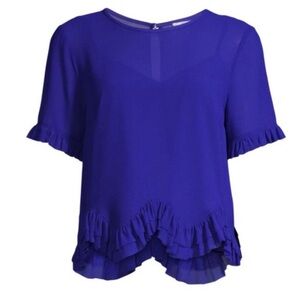 NWT Milly Cobalt Blue Semi-Sheer Semi-Cropped Ruffle Blouse Top Small New